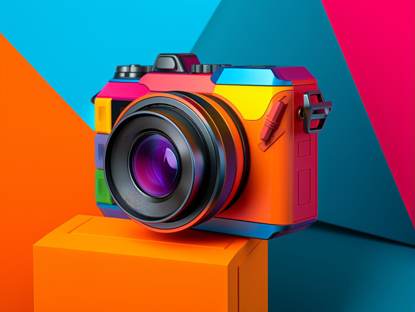 Product on camera colorful background