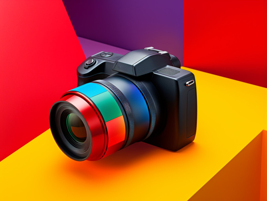 Camera Product pop against colorful background