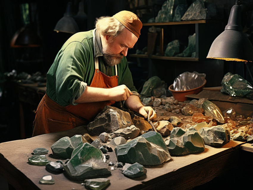 Gemstone Cutter at Work