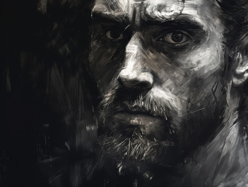 Man face black and white drawing