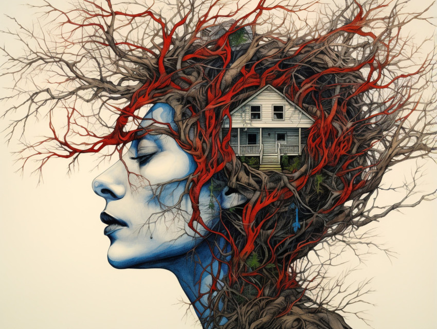Woman's head in branches