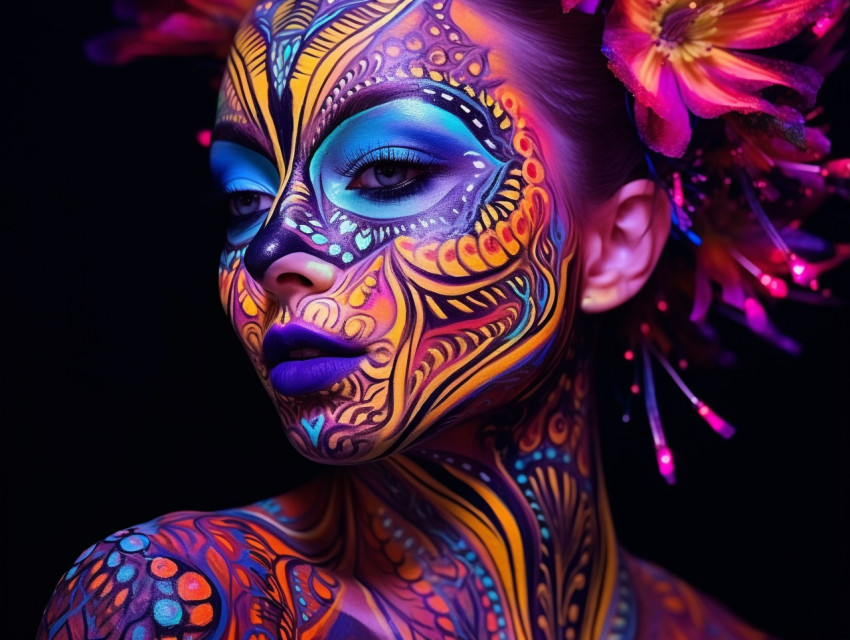 Little Girl with Glowing Face Paint