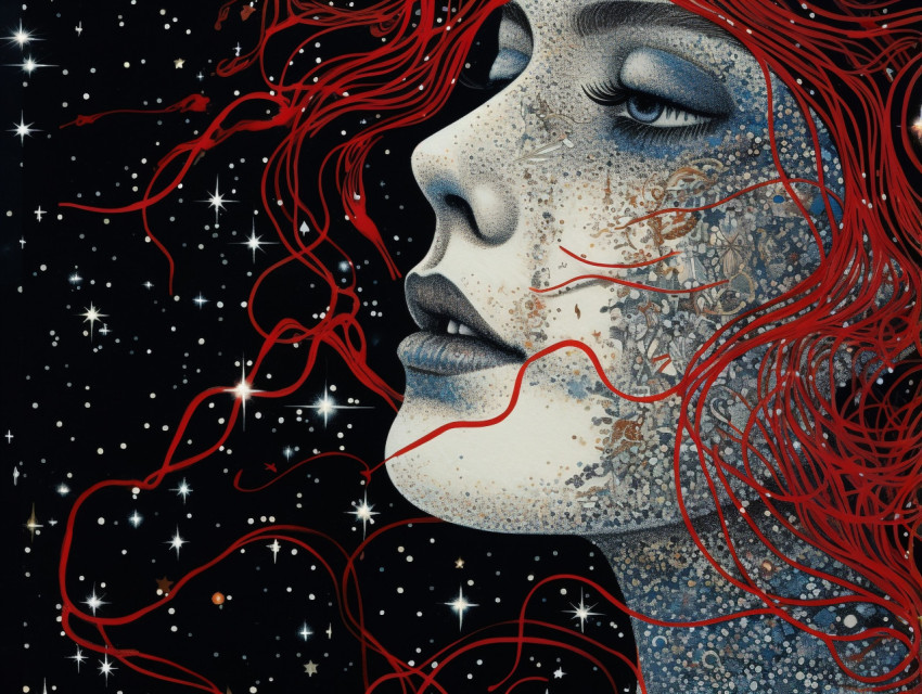 Woman face illuminated by stardust