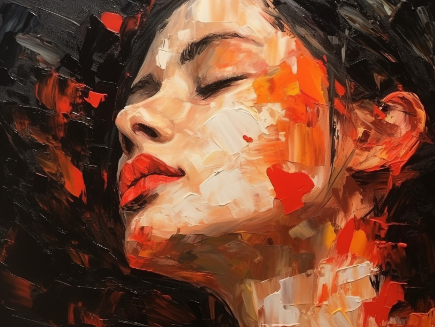 Woman eyes closed in painting