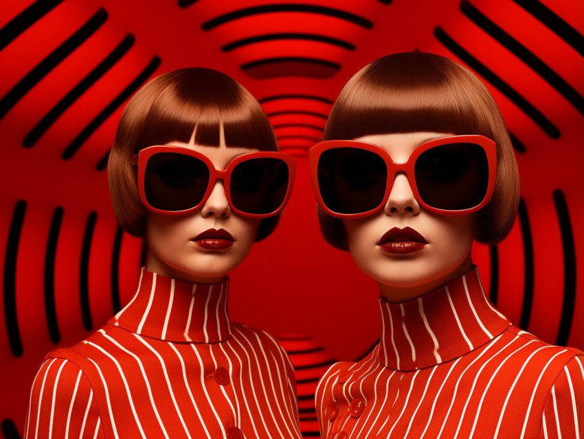 Confident Woman in Red Outfit and Sunglasses