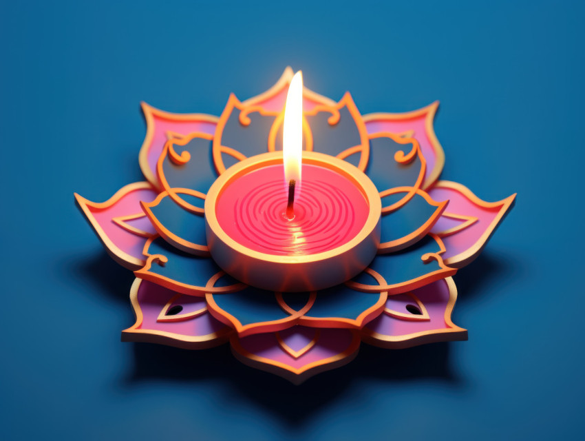 Traditional blue diya on a blue background Traditional blue diya on a blue background