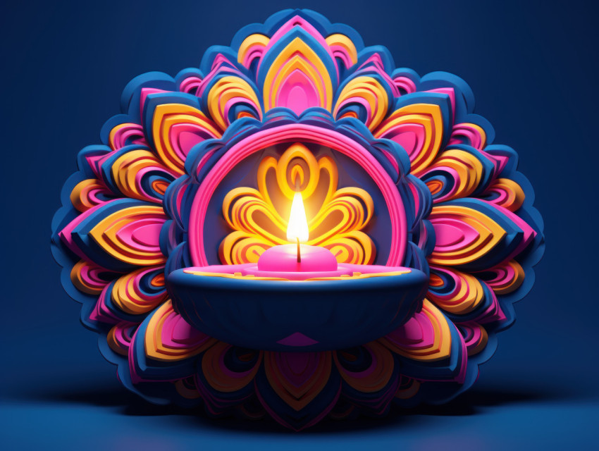 Traditional blue diya on a blue background Traditional blue diya on a blue background