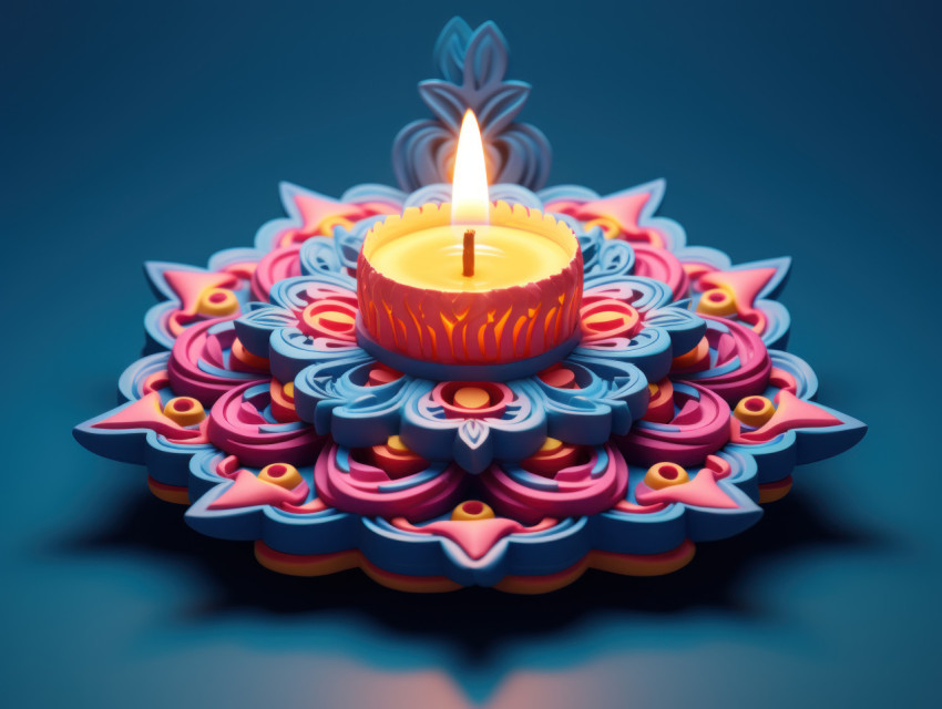 Traditional blue diya on a blue background Traditional blue diya on a blue background