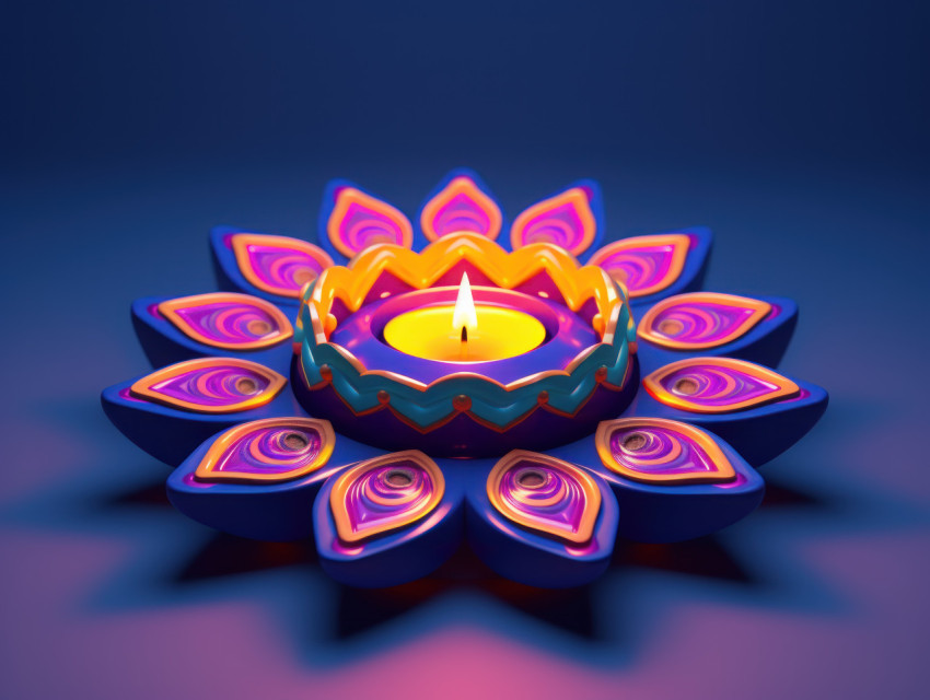 Traditional blue diya on a blue background Traditional blue diya on a blue background