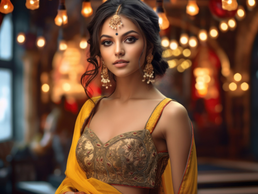 A stunning woman in a vibrant yellow dress A stunning woman in a vibrant yellow dress