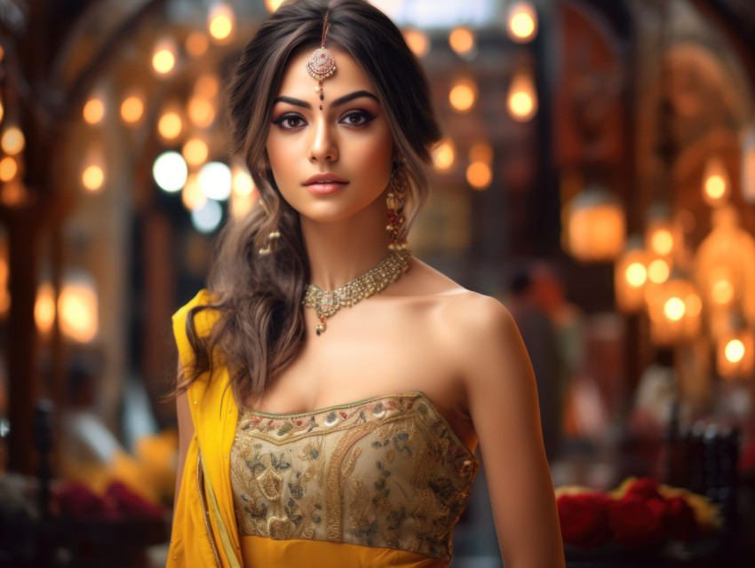 A stunning woman in a vibrant yellow dress A stunning woman in a vibrant yellow dress