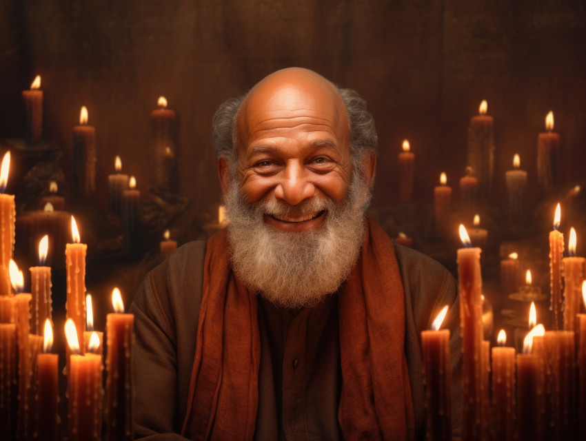 Image of Senior man celebrating with candles Image of Senior man celebrating with candles