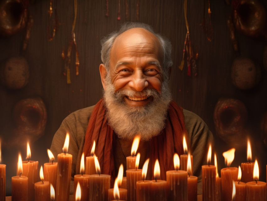 Image of Senior man celebrating with candles Image of Senior man celebrating with candles