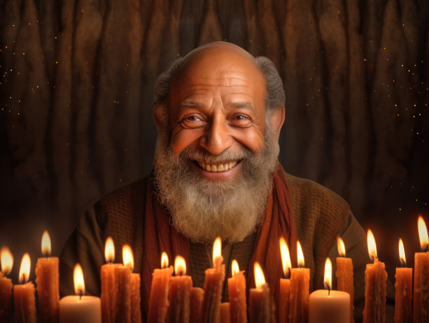 Image of Senior man celebrating with candles Image of Senior man celebrating with candles