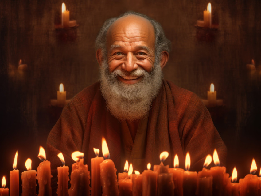 Image of Senior man celebrating with candles Image of Senior man celebrating with candles