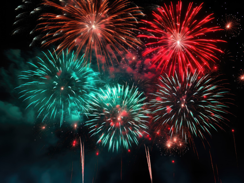 Colorful fireworks burst against the inky blackness of the night sky Colorful fireworks burst against the inky blackness of the night sky