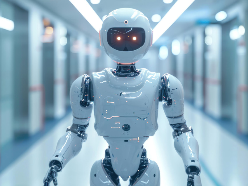 A high tech medical robot gracefully moves through the hospital A high tech medical robot gracefully moves through the hospital