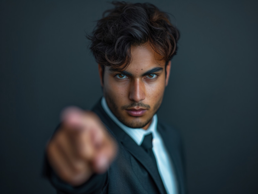 Confident young businessman points directly at the camera with determination Confident young businessman points directly at the camera with determination