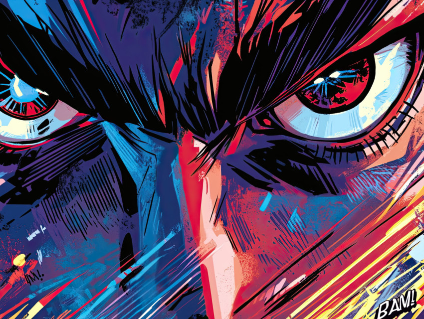 Close up of intense eyes glowing with power Close up of intense eyes glowing with power