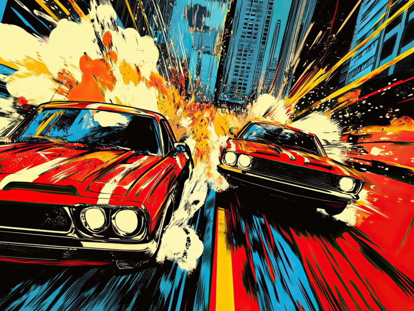 High speed car chase weaving through busy city streets High speed car chase weaving through busy city streets