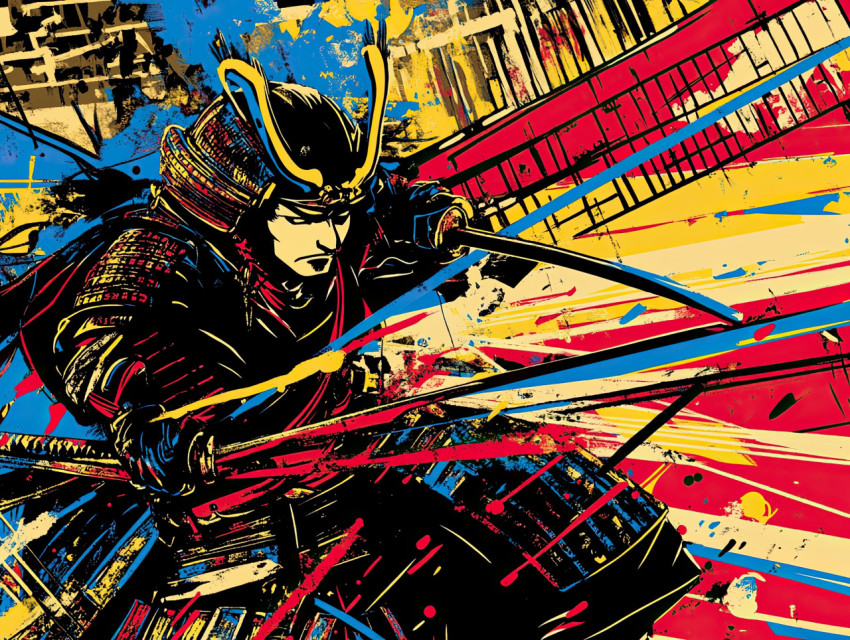 Samurai warrior in mid battle Samurai warrior in mid battle