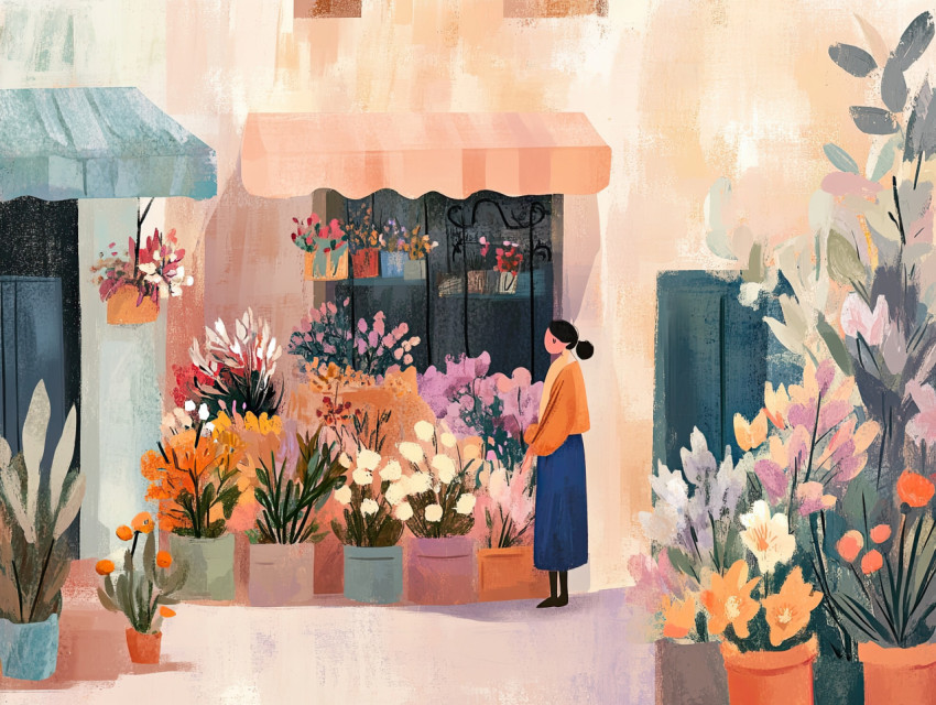 Bustling flower market filled with colorful fresh blooms Bustling flower market filled with colorful fresh blooms