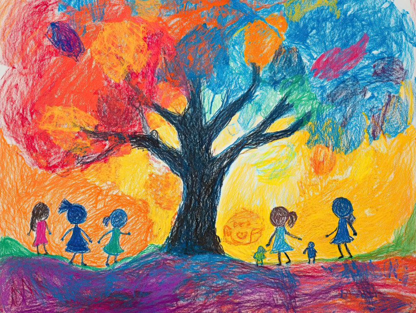 Children play joyfully under a large tree Children play joyfully under a large tree