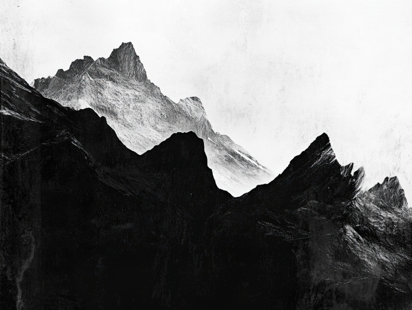 Silhouetted mountain range in grayscale Silhouetted mountain range in grayscale