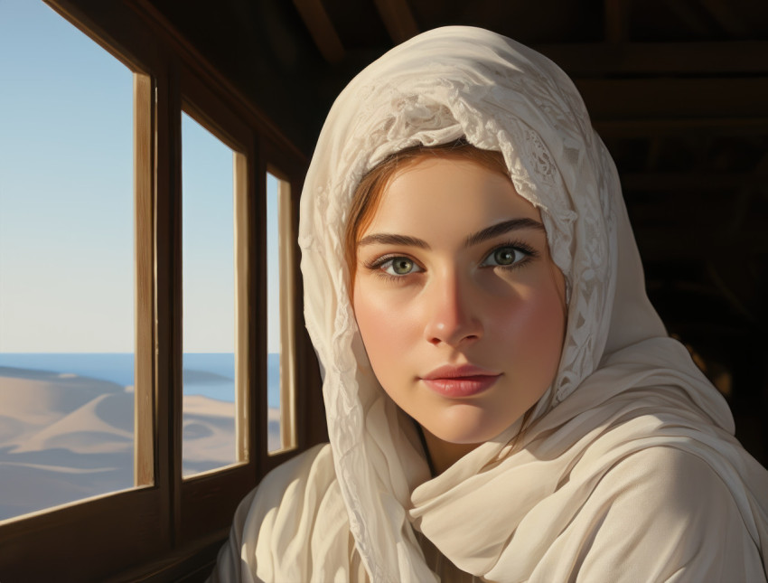 Radiant muslim woman in traditional white dress