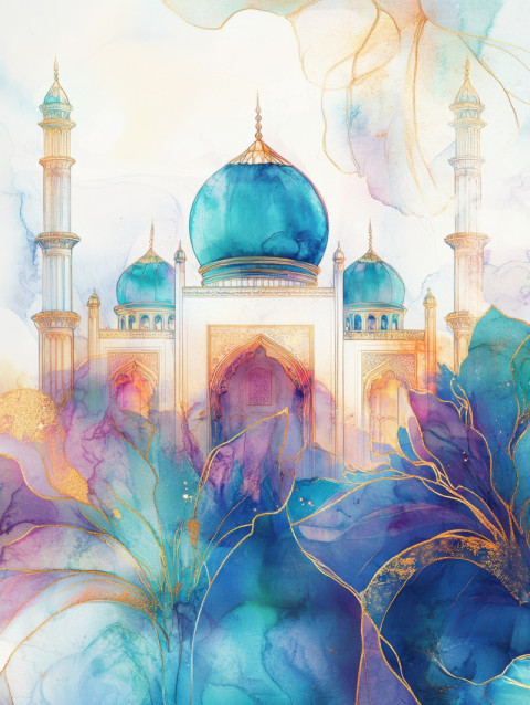 Abstract palace shimmering in gold and sapphire hues Abstract palace shimmering in gold and sapphire hues