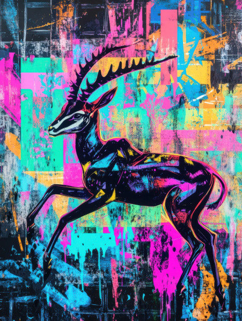 Wild gazelle leaping from neon calligraphy in bold Wild gazelle leaping from neon calligraphy in bold