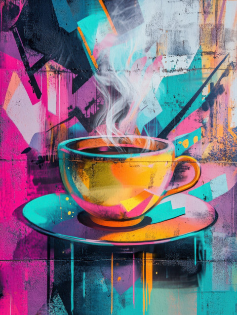 Spiced tea steaming in bold street art lines Spiced tea steaming in bold street art lines