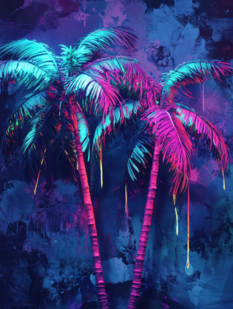 Palm trees bending in vivid neon streaks Palm trees bending in vivid neon streaks