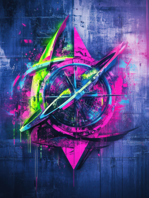 Floating astrolabe in glowing graffiti haze Floating astrolabe in glowing graffiti haze