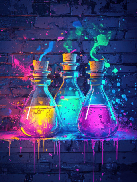 Mystic potions glowing in dynamic strokes Mystic potions glowing in dynamic strokes