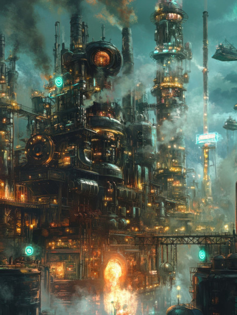 A massive steel foundry with roaring furnaces A massive steel foundry with roaring furnaces