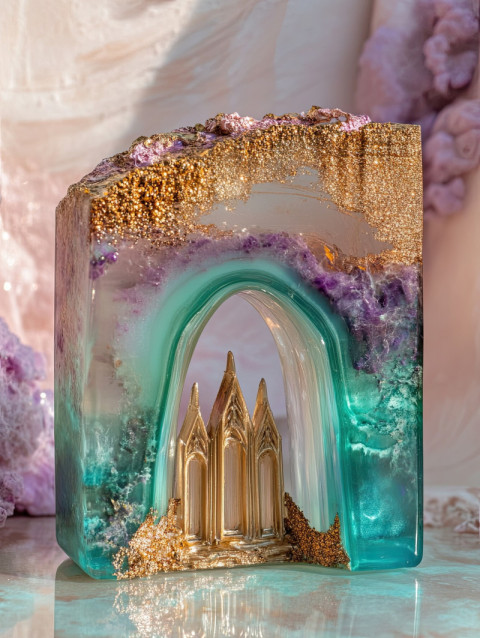 A miniature cathedral layered in resin