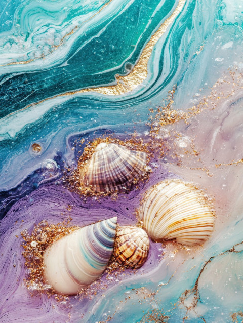 Ocean waves with embedded shells in resin Ocean waves with embedded shells in resin