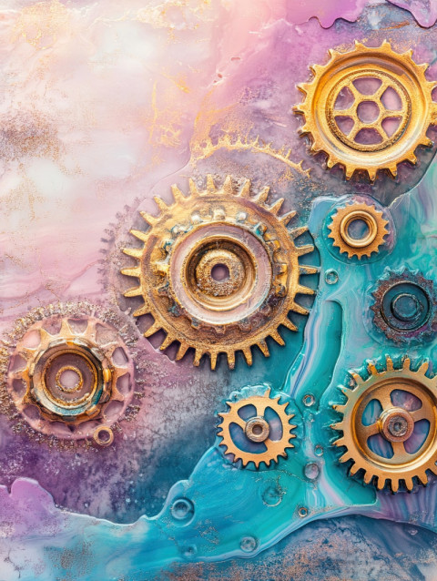 Metallic gears suspended in resin layers Metallic gears suspended in resin layers