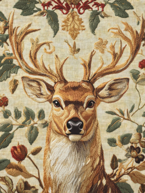 Majestic deer woven with rich golden threads Majestic deer woven with rich golden threads