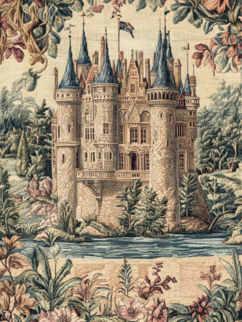 Medieval castle stitched in fine detail Medieval castle stitched in fine detail
