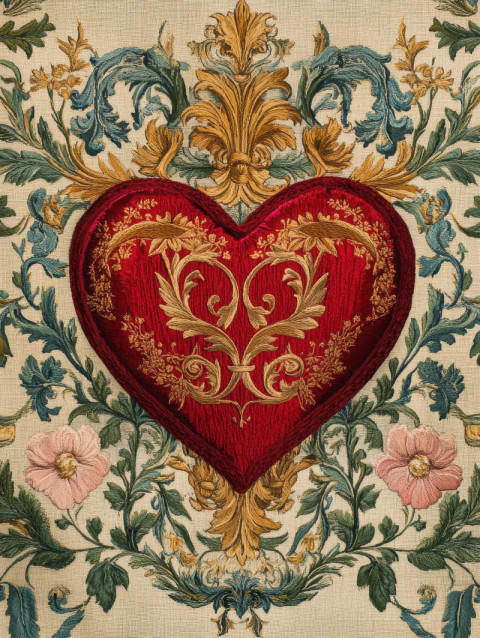 Heart stitched with red silk threads