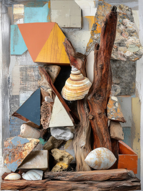 A driftwood and shell sculpture A driftwood and shell sculpture