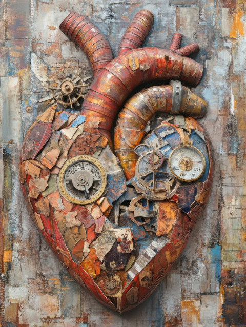 A human heart built from clockwork pieces A human heart built from clockwork pieces