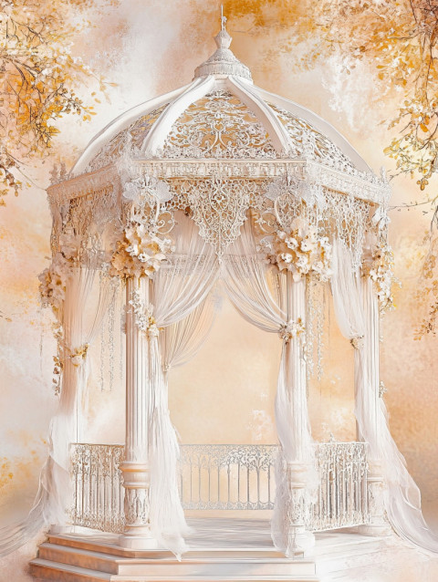 A gazebo adorned with lace filigree A gazebo adorned with lace filigree