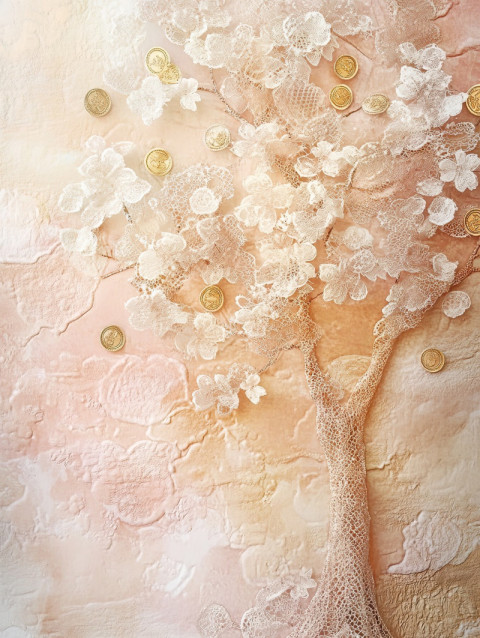 A tree with coin shaped leaves draped in lace A tree with coin shaped leaves draped in lace