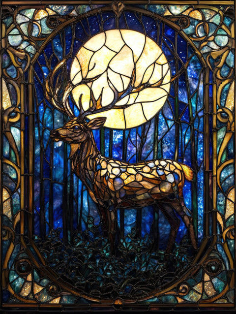 Majestic stag standing in a moonlit forest Majestic stag standing in a moonlit forest