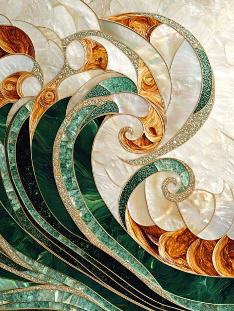 Waves swirling with iridescent shell inlays