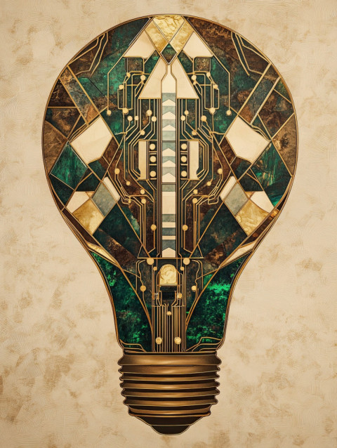 A lightbulb featuring circuit like gold inlays A lightbulb featuring circuit like gold inlays