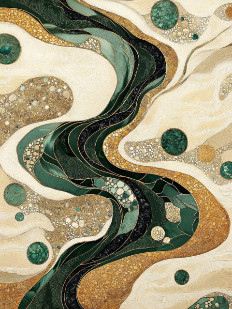 A winding river with turquoise inlays reflecting the sky